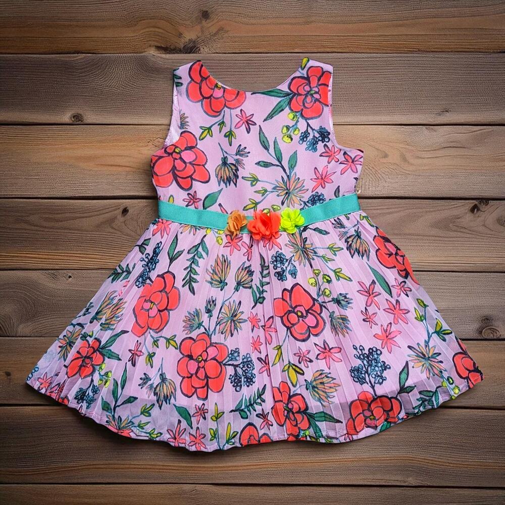 Girl's CAT & JACK Bright Floral Layered Tulle Party Fun Pleated Dress 18M